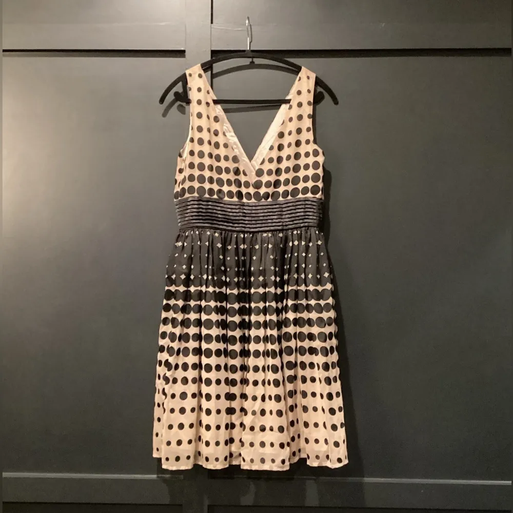 Anthropologie Burlapp polka dot Stripe Brown Black Sleeveless flare Mini dress 8 - Image 2