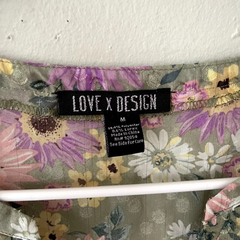 Love X Design purple green lightweight floral summer top sheer shirt size M Size M - Image 3