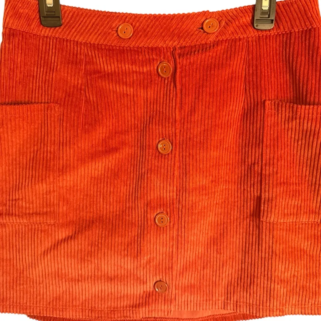 Charlotte Russe Women’s Vibrant Orange Corduroy Front Button Mini Skirt- Large - Image 3