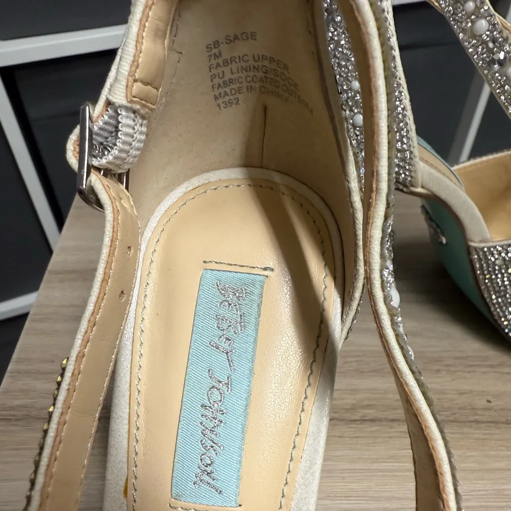 Betsey Johnson SB Sage Elegant Silver Peep Toe Heels with Rhinestones and Pearls - Image 7