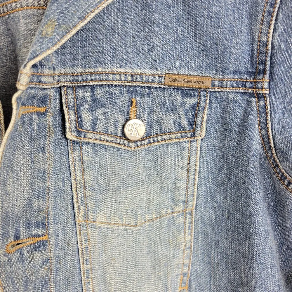 Calvin Klein Women's Jacket Small Blue Denim Flap Pocket Long Sleeve 100% Cotton - Image 3