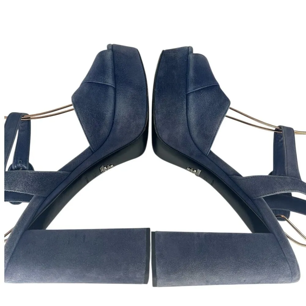 Prada Suede Crisscross Platform Sandals in Blue - Image 12