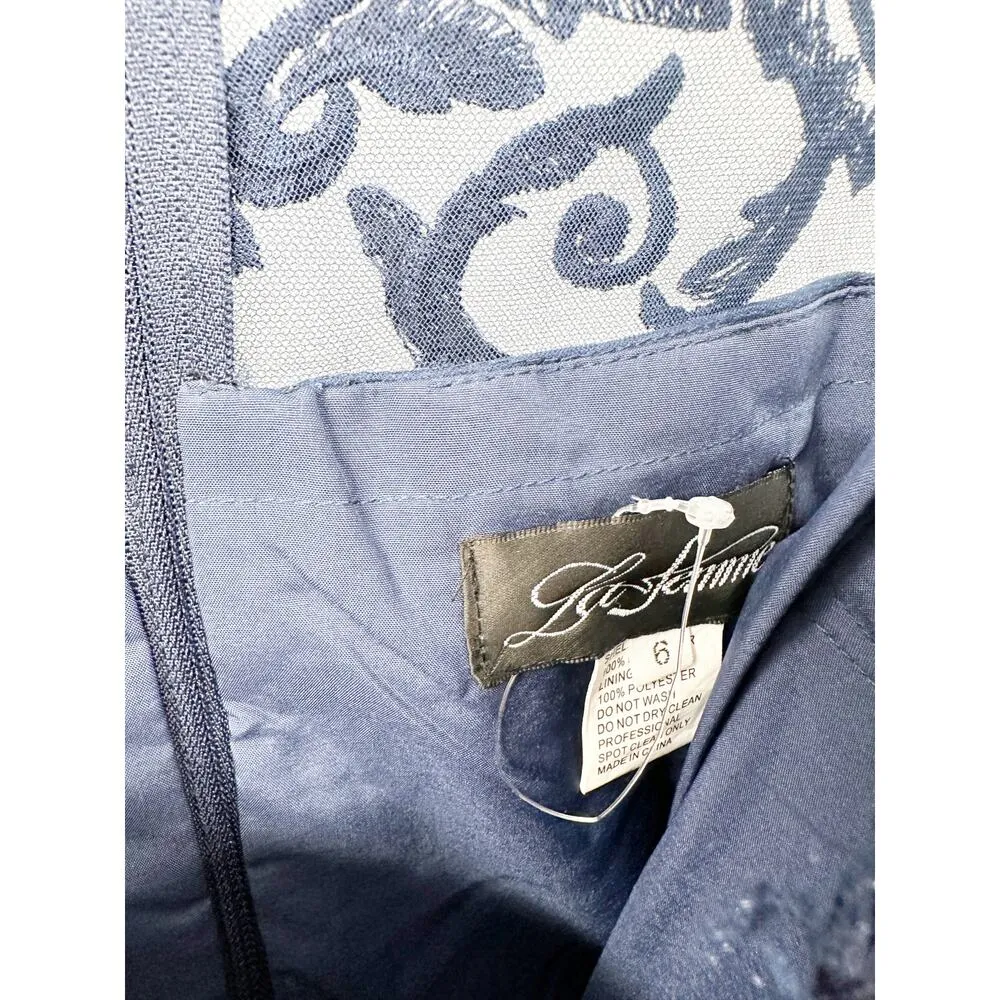 La Femme 27951 Navy Floral Gown Modest Cap Sleeve Size 6 - Image 4