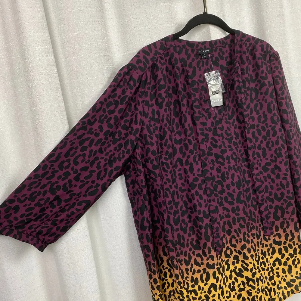 Torrid Leopard Ombre Georgette Bow Tie Blouse Sz.1 NWT - Image 9