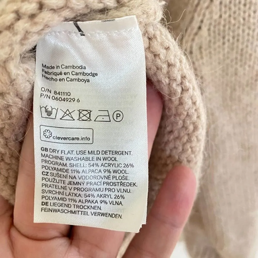 H&M  Tan Eyelet Cable Knit Pullover Sweater Sweater Medium alpaca Wool Blend - Image 7