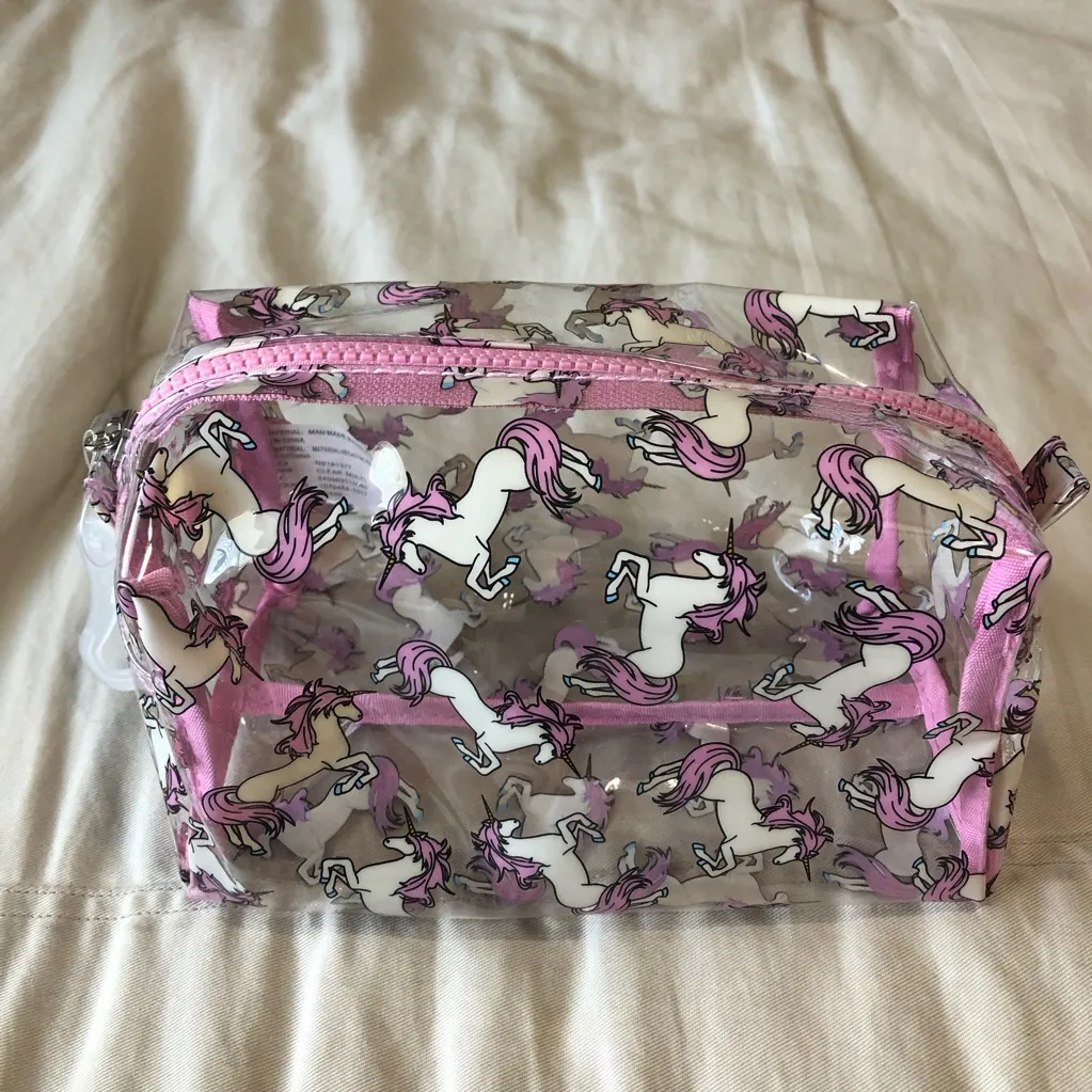 Unicorn Print Clear Cosmetic Bag Pink - Image 4