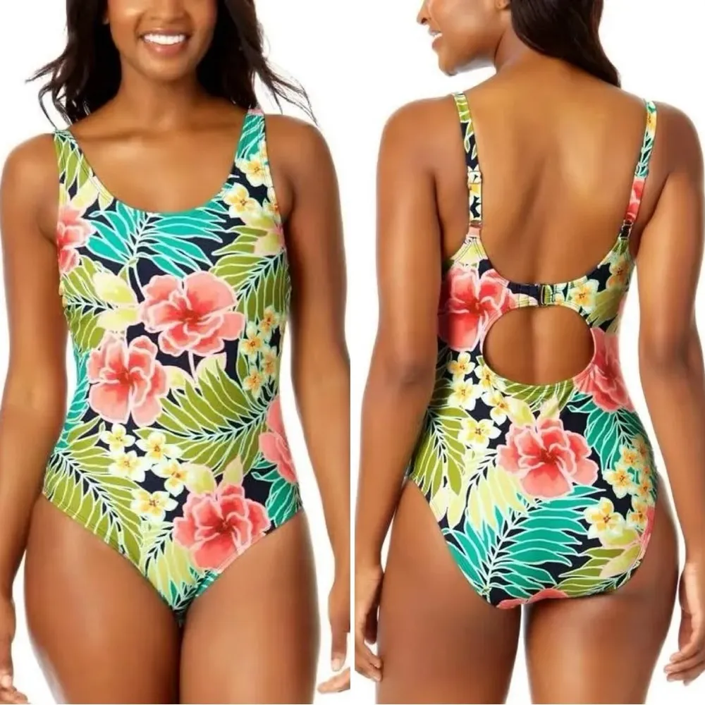 NWT Hurley Floral UPF 50+ Sun Protection One Piece Swimsuit, Size XL - Image 2