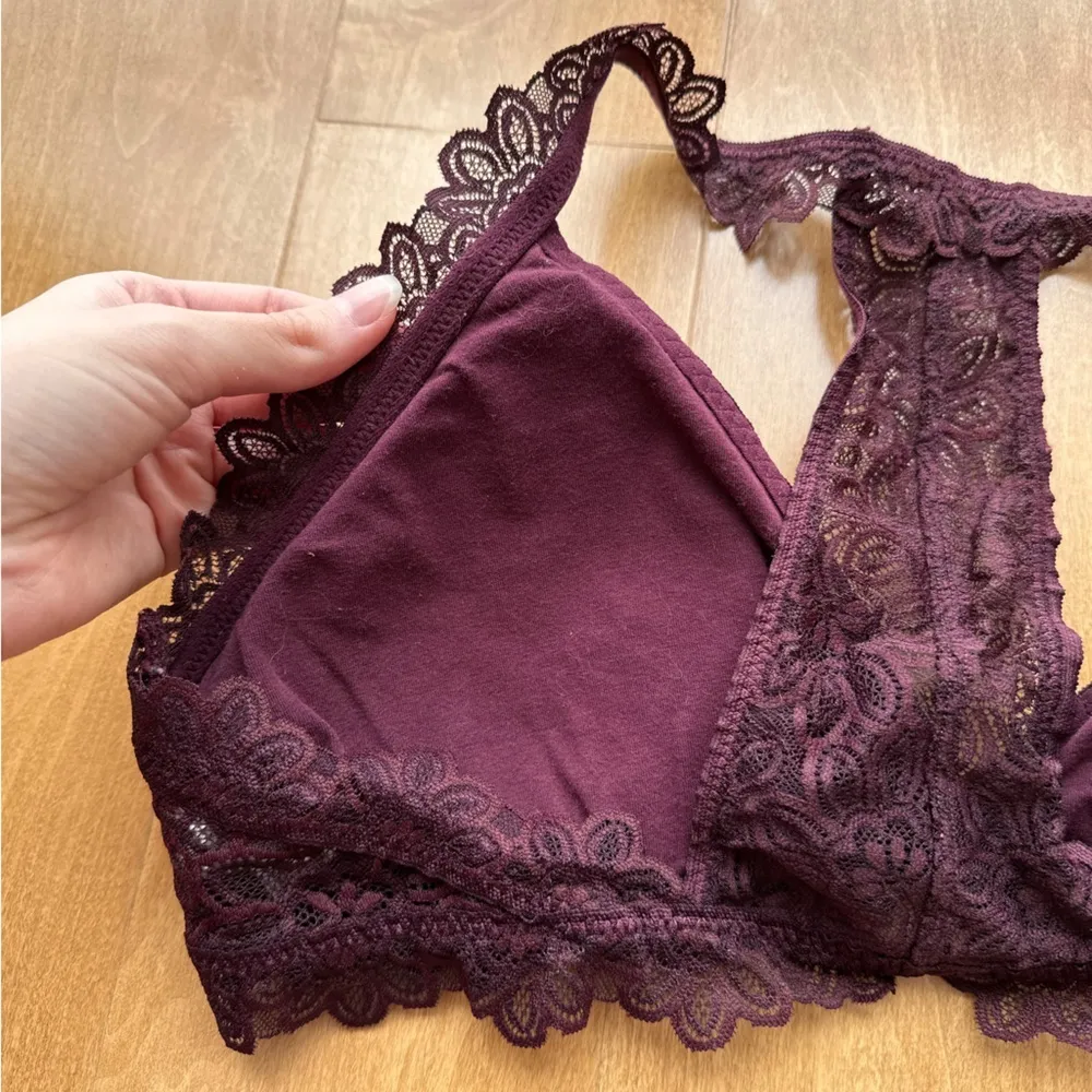 aerie Lace Triangular Halter Bralette - Burgundy, Size Large - Image 10