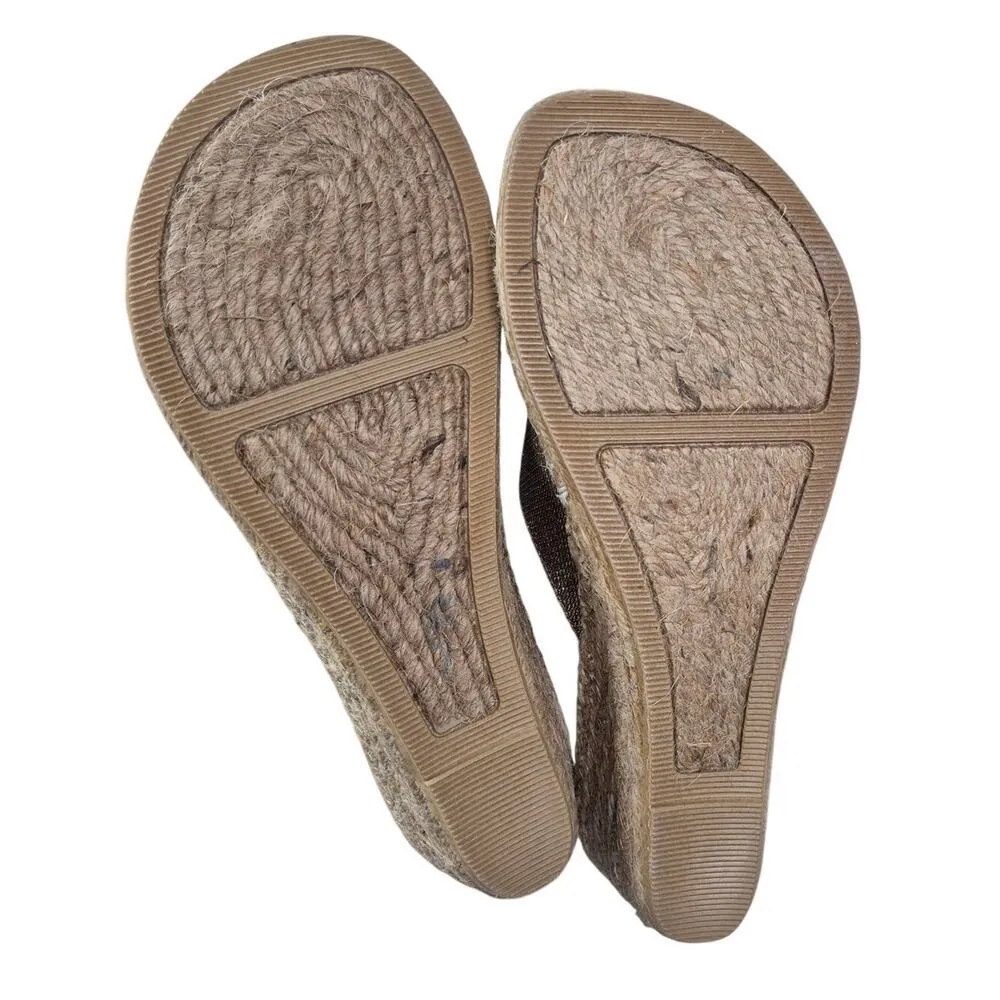 White Mountain Beachball Gold Metallic Wedge Thong Sandals Rope/Stitch Sz 9 - Image 7