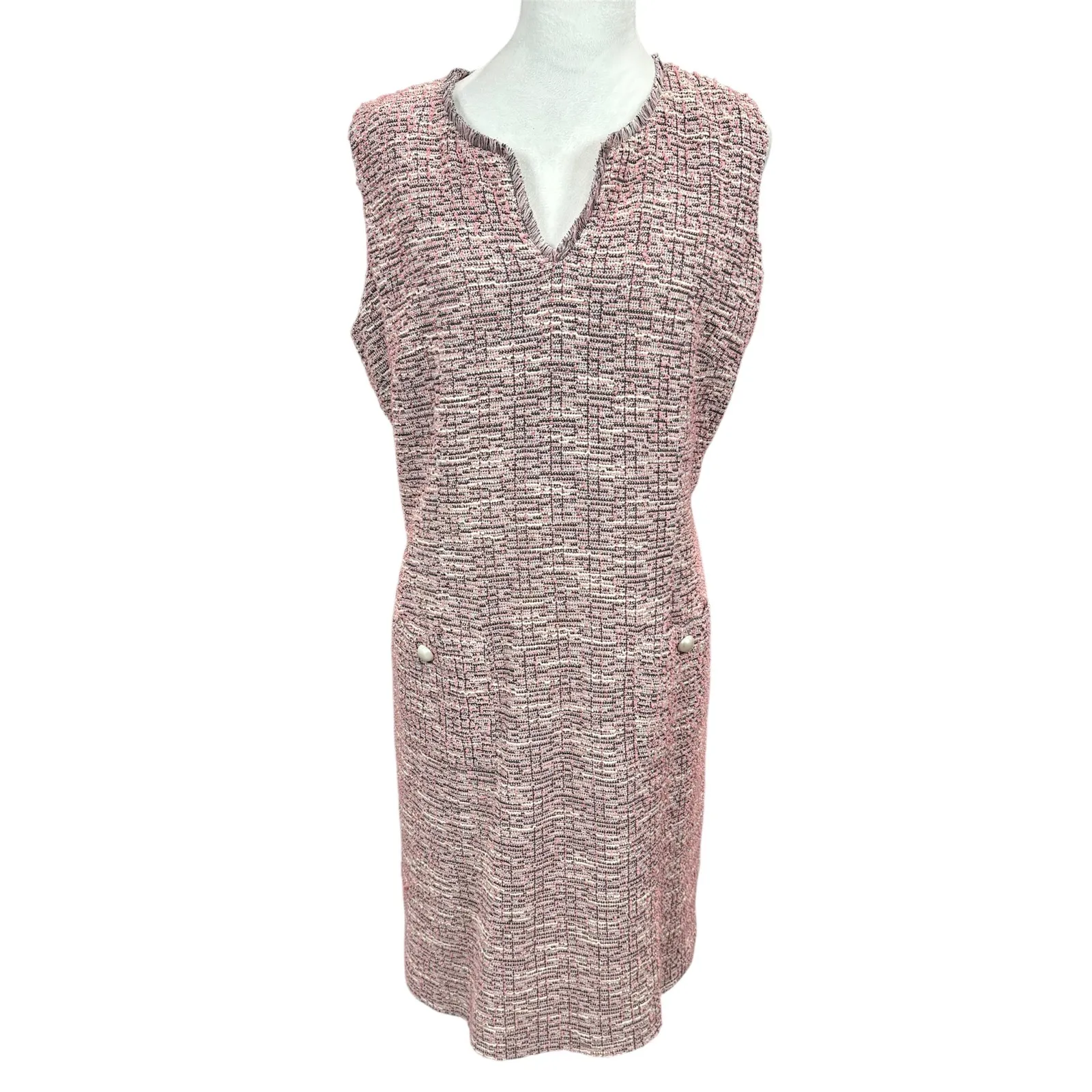 Karl Lagerfeld Paris Pink Tweed Pocket Dress 14 Jewel Buttons Sleeveless - Image 3