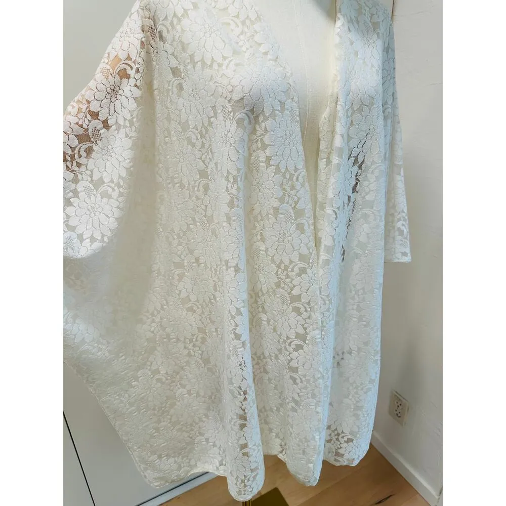 Vintage Lace Kimono Jacket Wrap Shawl White Multi Fit Size Bohemian Hippie Size M - Image 4