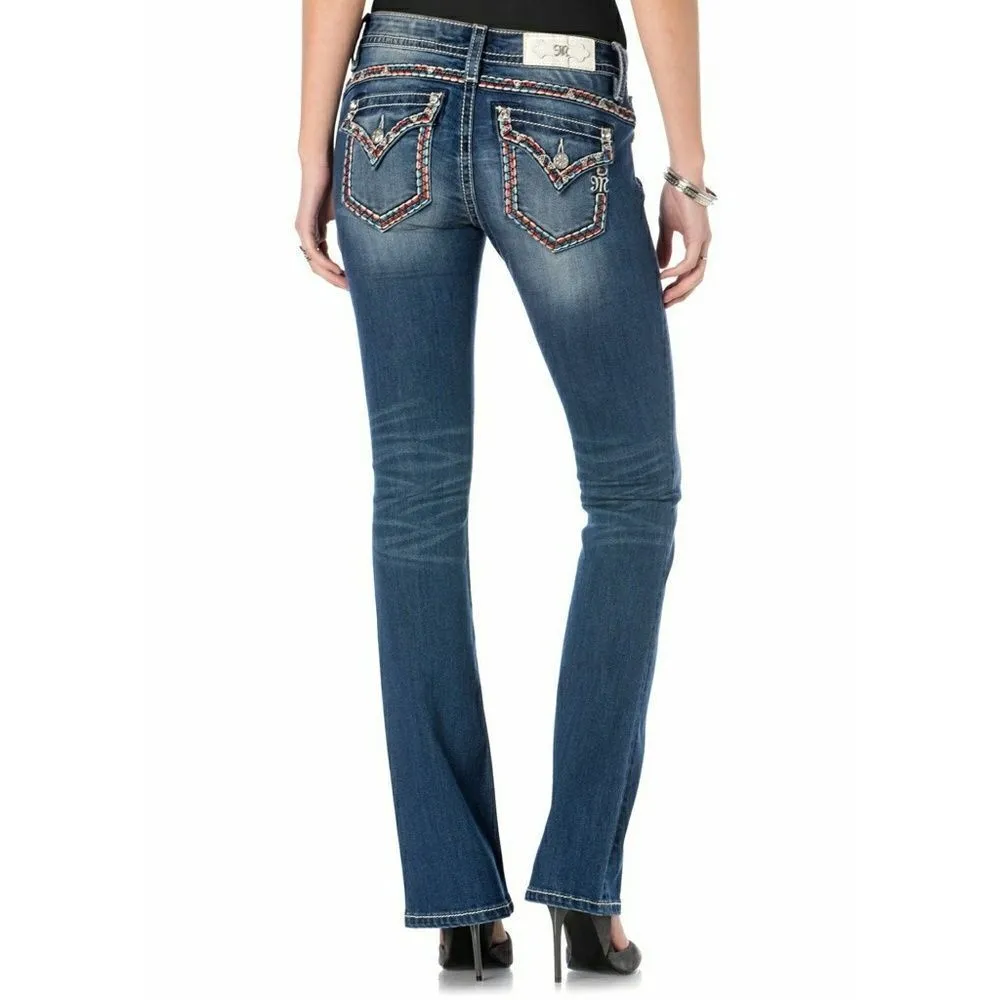 New! MISS ME Embellished Bootcut Blue Jeans Denim Mid-Rise Size 28 Inseam 34 - Image 3