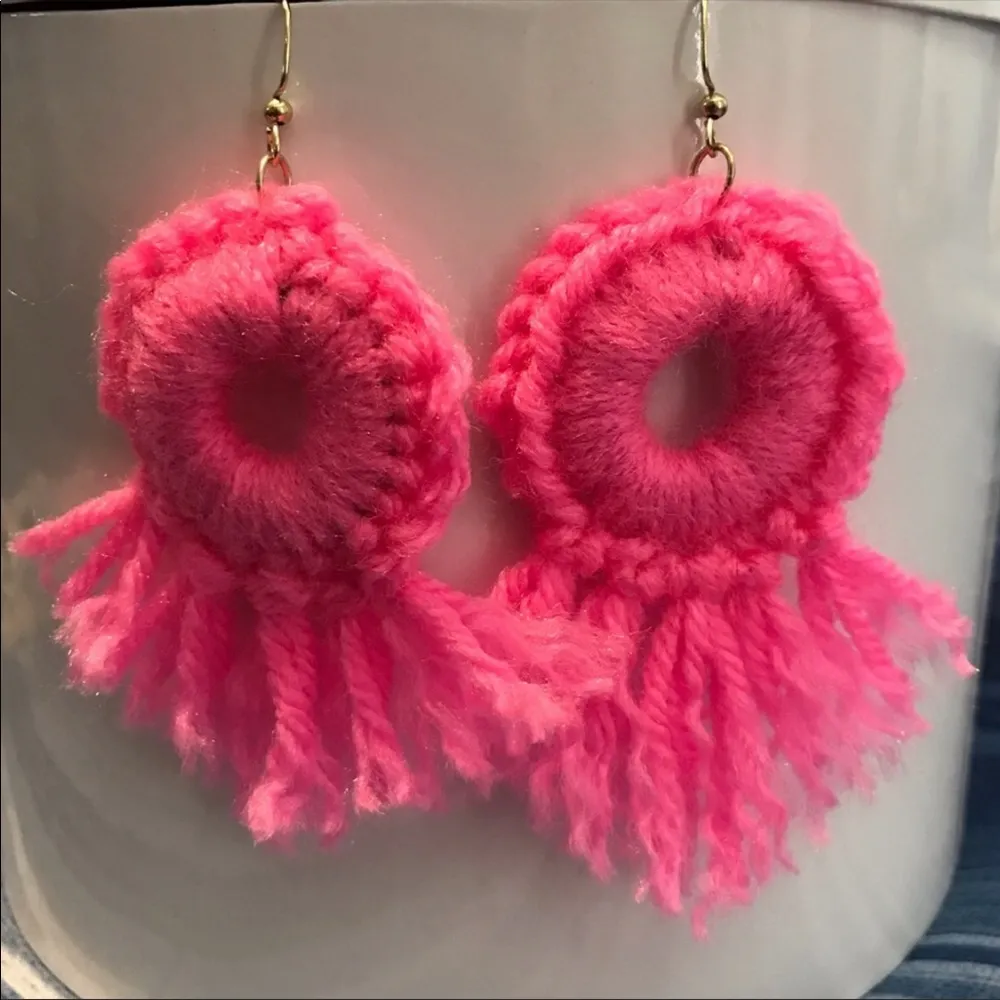 Crochet Boho Fringe Earrings (Handmade) - Image 2