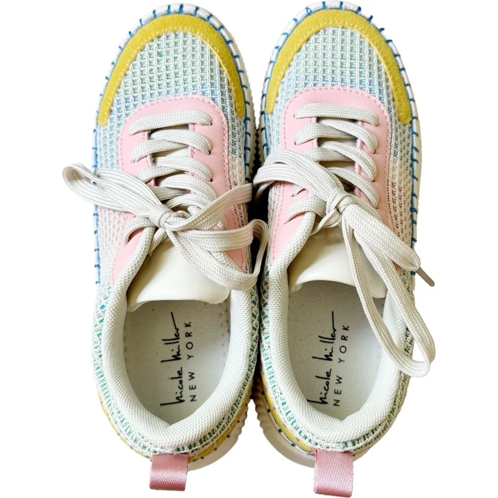 Nicole Miller Brita Mixed Woven Platform Wedge Sneakers Pastel Shoes 6.5 Women’s - Image 4