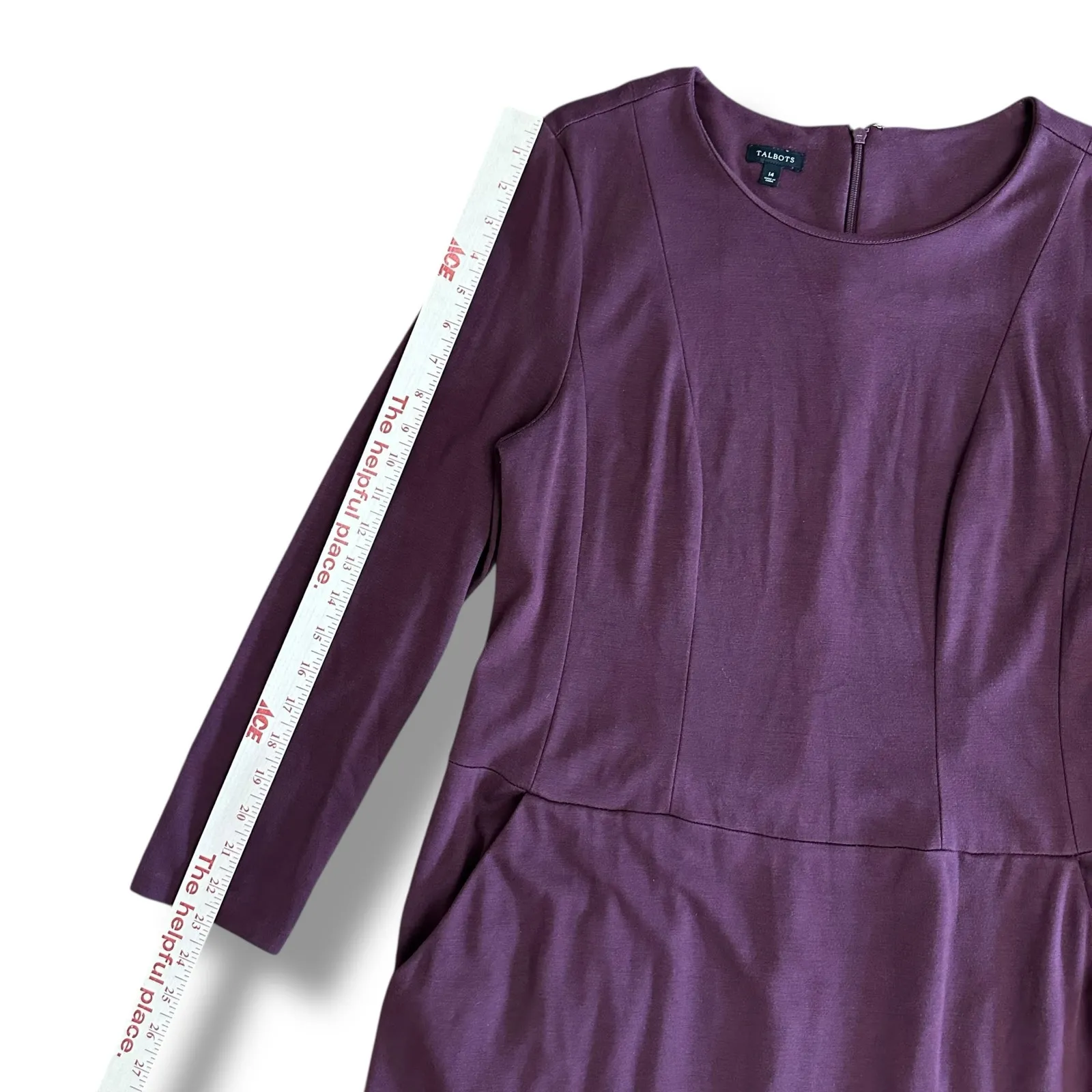 Talbots Plum Sheath Dress Size 14‎ Long Sleeve Stretch Knit Classic Workwear - Image 5