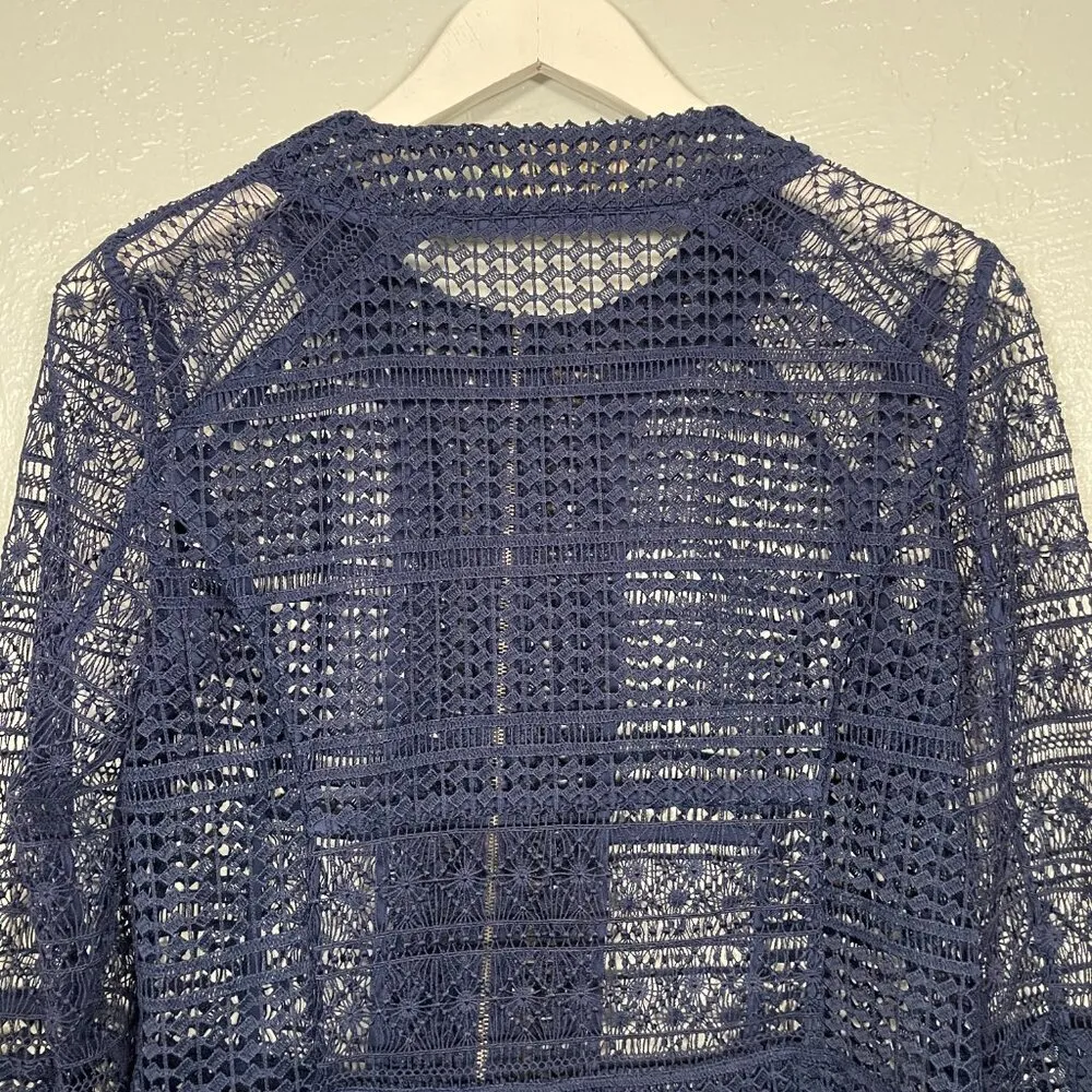 Diane Von Furstenberg Women 6 Navy Blue Arlette Lace Cropped Jacket Front Zip - Image 8