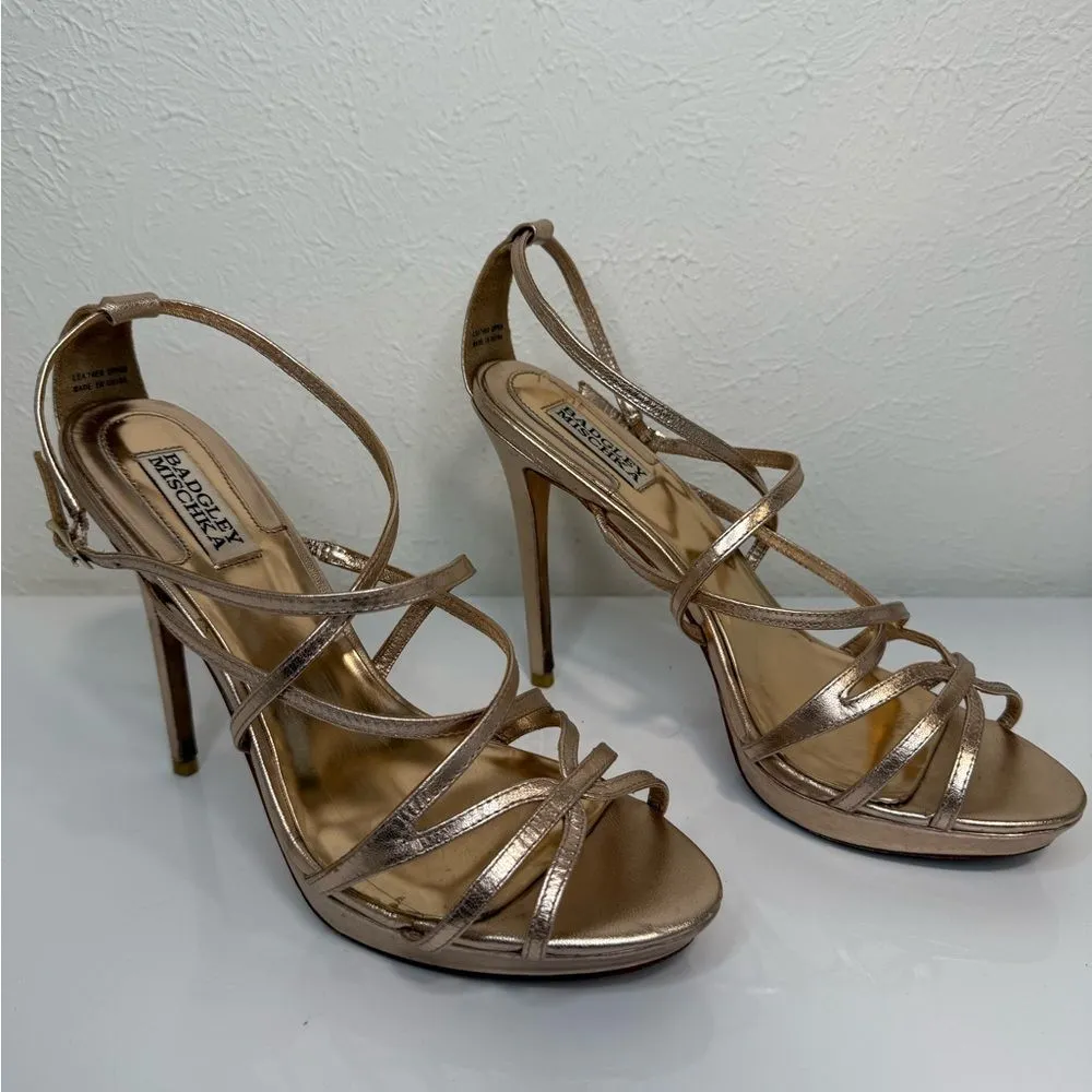 Badgley Mischka Gold Strappy Stiletto Sandals Women’s 9.5 Formal Heels - Image 3