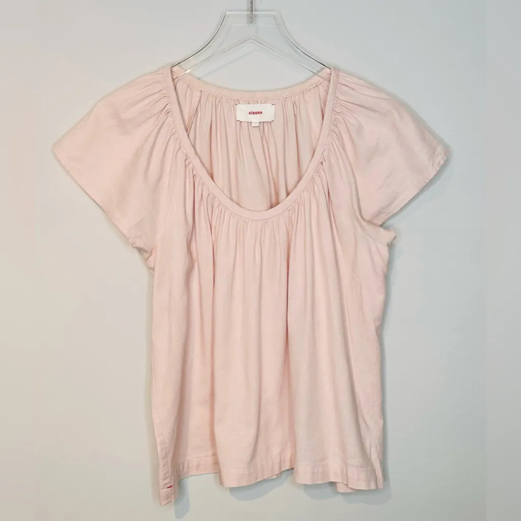 XiRENA Flutter Sleeve Pastel Pink Salmon Cotton Flax Top Shirt Blouse Size XS - Image 10