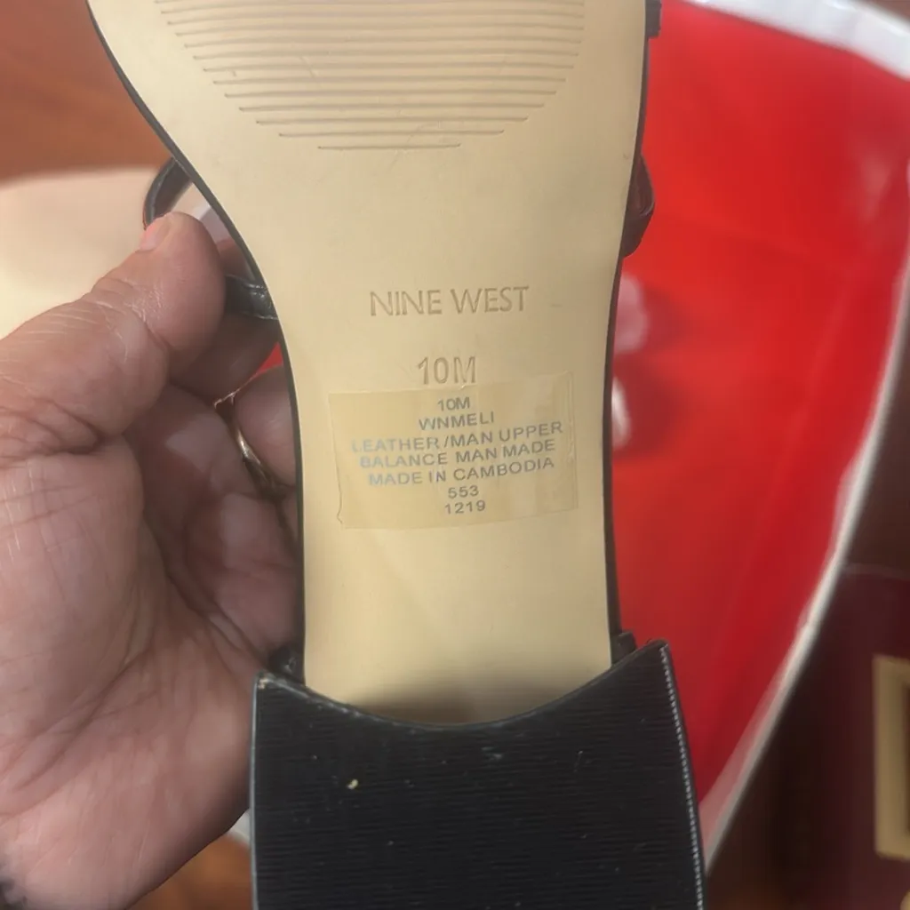 NEW Nine West Vintage 90s Leather Black White Two Tone Chunky Block Heel Sandals - Image 11