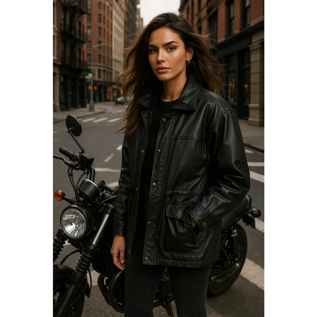Mazzoni Black Genuine Leather Moto Coat Manhattan Quiet Luxury Streetwear Edgy Size XXL - Image 2