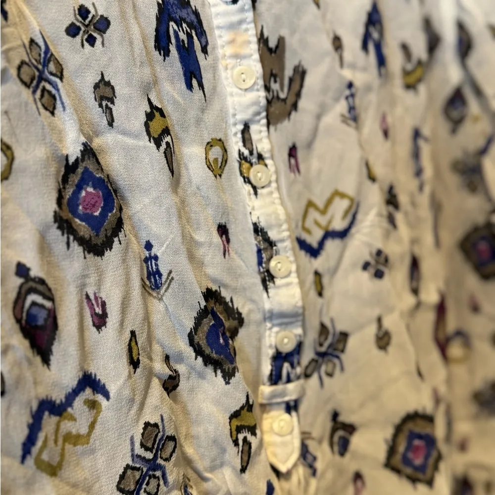 Lucky Brand Aztec Boho Print Sheer Henley Blouse Size L Natural Long Sleeve - Image 4