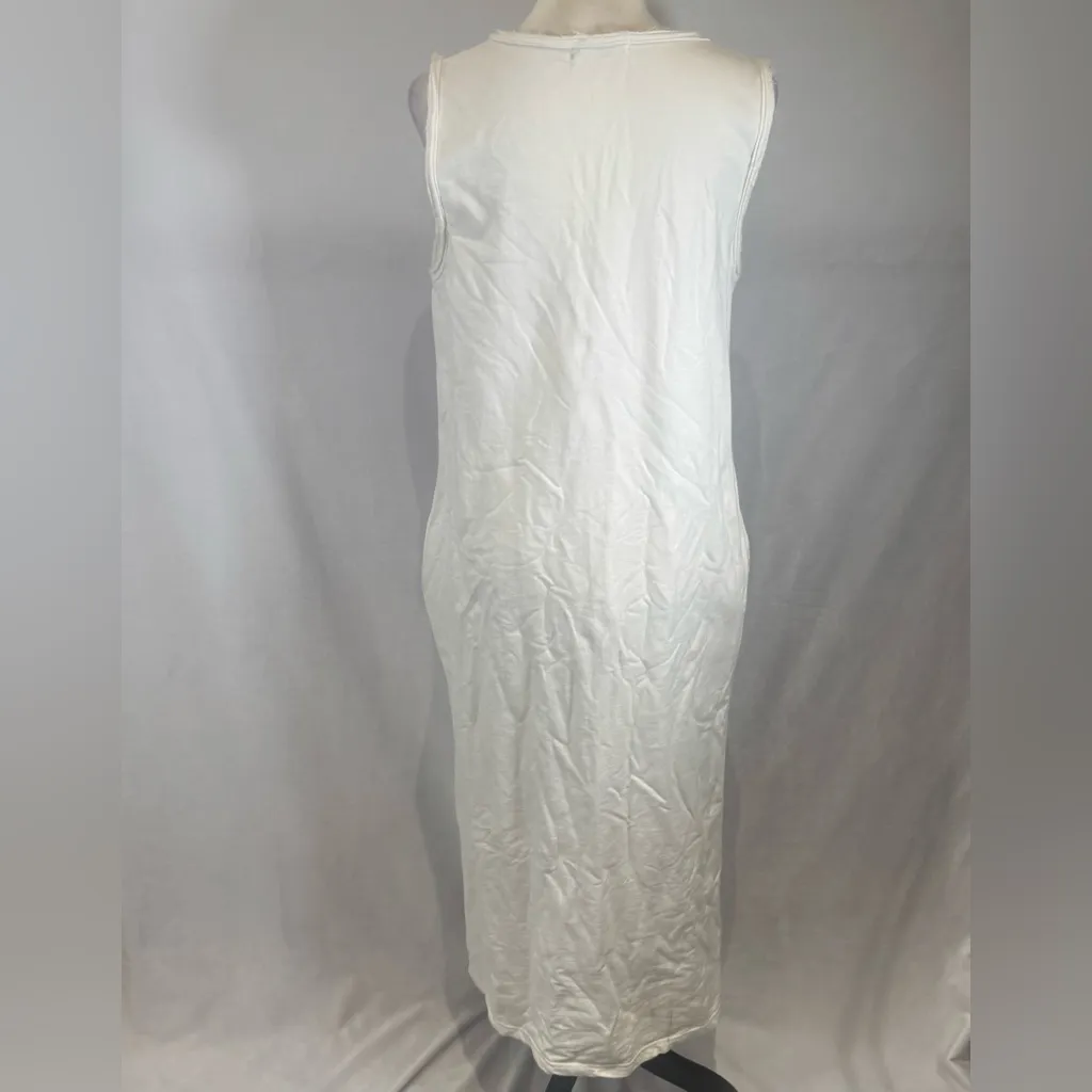 White vintage streetwear sweatshirt midi dress with pockets size medium - Image 3