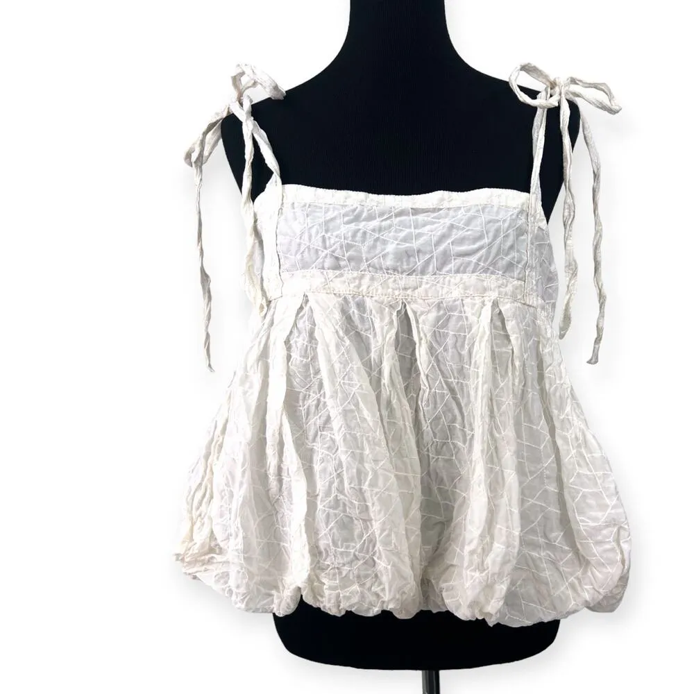 REBECCA TAYLOR |XL |Snow Allegra Camisole Top Embroidered Bubble Hem Sleeveless - Image 3