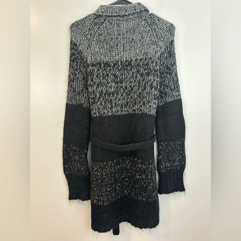 Express Striped Black/Grey Mohair/Wool Long Sleeve Belted Sweater Dress Large - Image 8