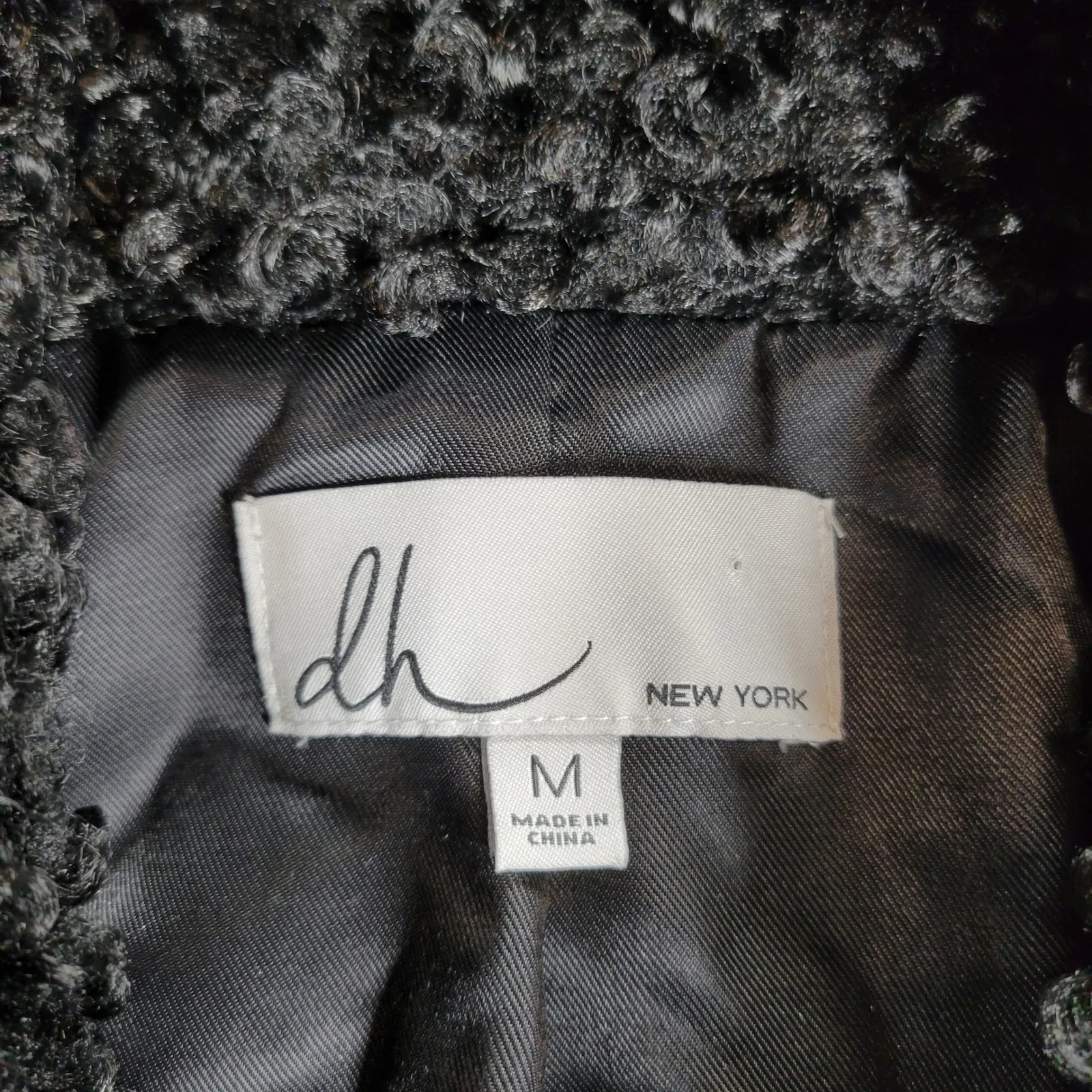 dh NEW YORK Moto Jacket Womens Med Black Curly Faux Fur Leather Trim Buckles - Image 9