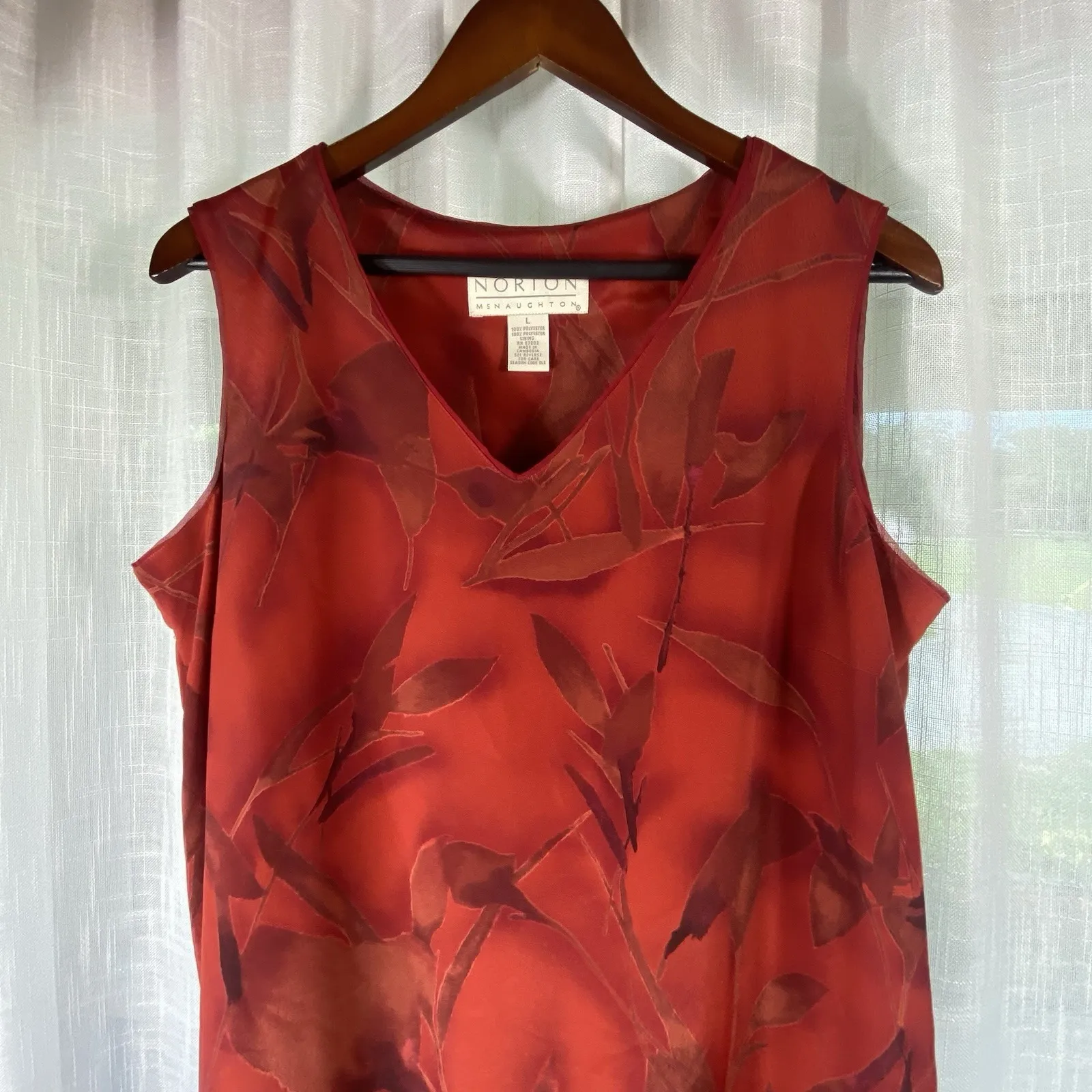 VTG Norton McNaughton Large Maxi Dress  90s Y2K Floral V-Neck Red Tropical Flowy - Image 2