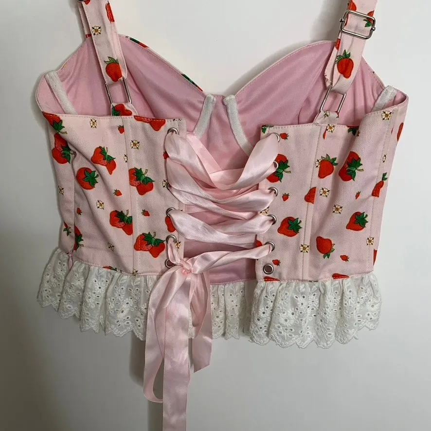 DollsKill Strawberry Shortcake Meadow Greeting Corset Top Strawberry Medium - Image 5