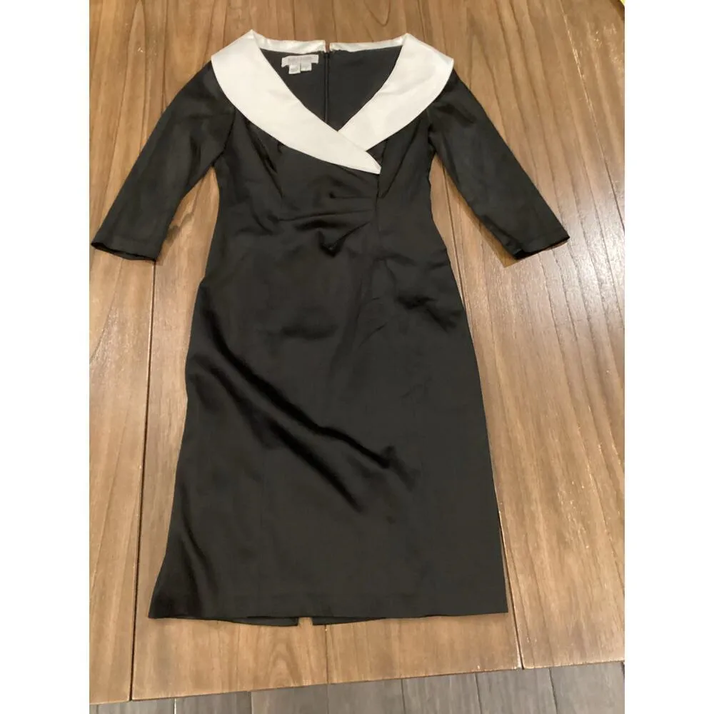Kay Unger Portrait Black white V-Neck Shawl Collared 3/4 Sleeve  cocktail dress - Image 12