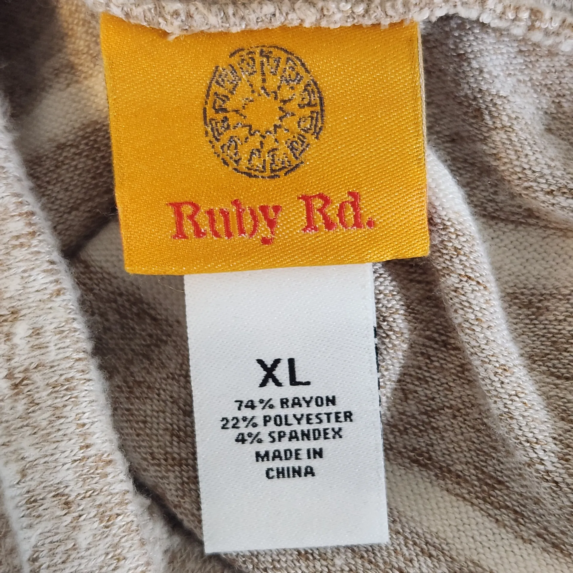 Ruby. Rd. Khaki and White Striped Cowl Neck Sweater Size XL Stripe Knit Sweater Tan - Image 6