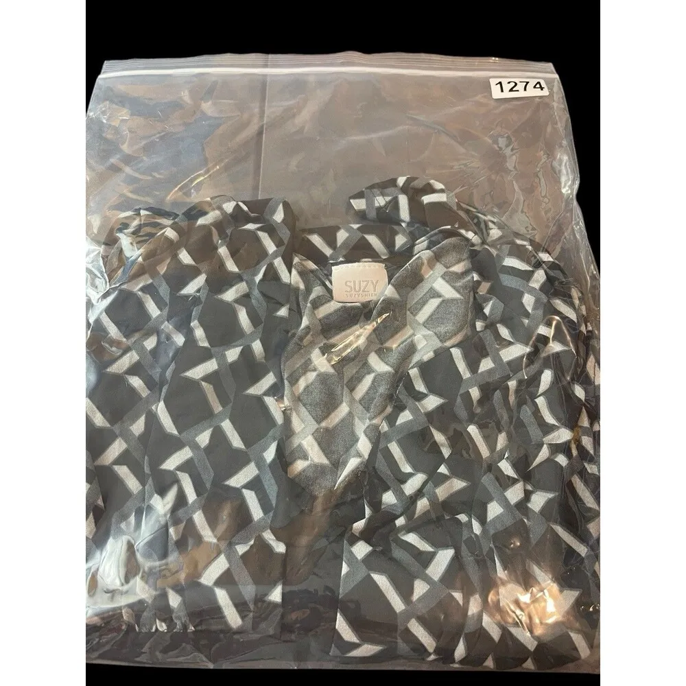 VTG 90s Y2K Suzy Shier Black Geometric Short Sleeve Empire Waist Top XS 2000s - Image 11