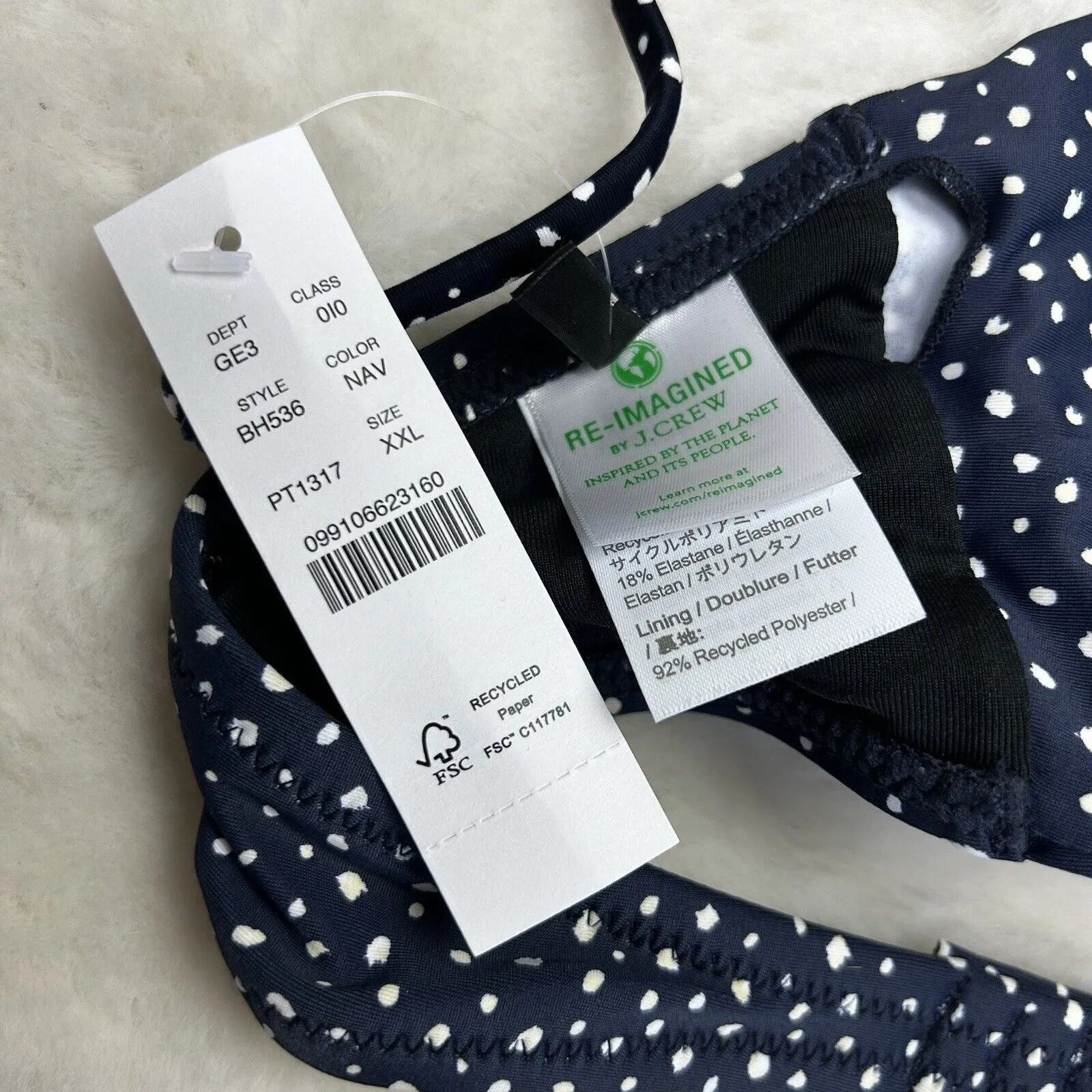 J.CREW Women's Twist Front Bikini Top Navy White Polka Dot - Image 5