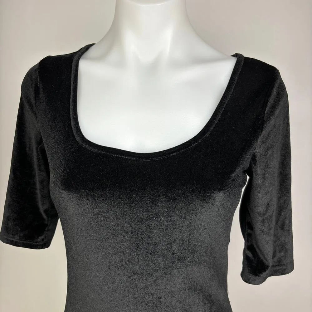 Heart & Hips Womens Black Velvet Velour Square Neck Half Sleeve Bodysuit Top S - Image 4