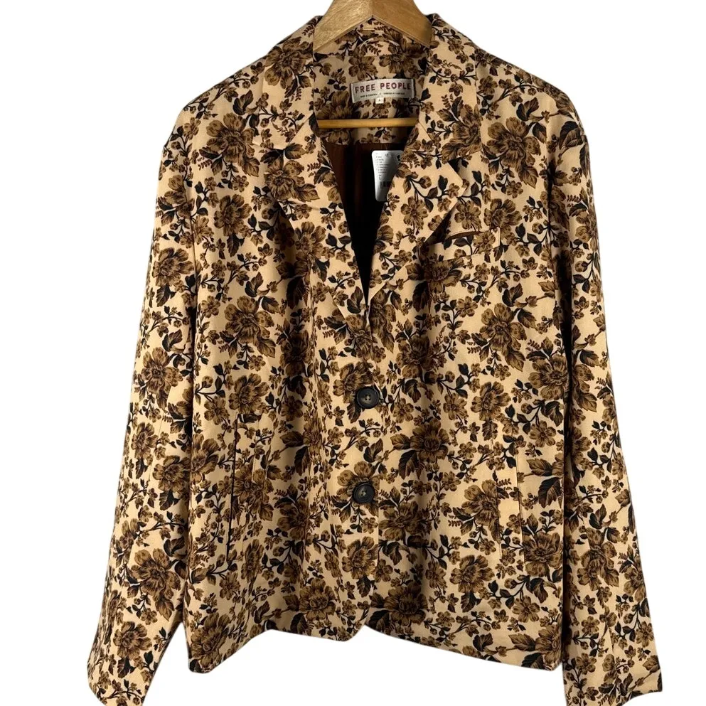 Free People Cali Floral Print Boxy Single Breasted Blazer Sand‎ Combi Size Large - Image 4