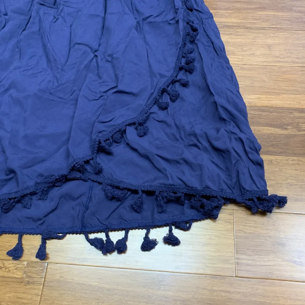 Cupshe Smocked Strapless Dress Women Size Medium Tassel Hem Casual Cover Up Blue - Image 3