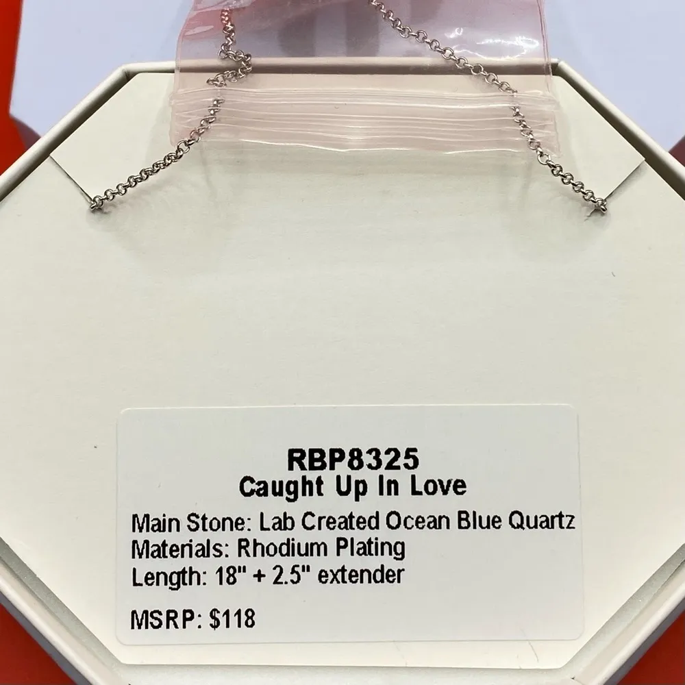 Bomb Party Necklace RBP8325 “Caught Up In Love” LC Quartz on Rhodium NWT Blue - Image 3