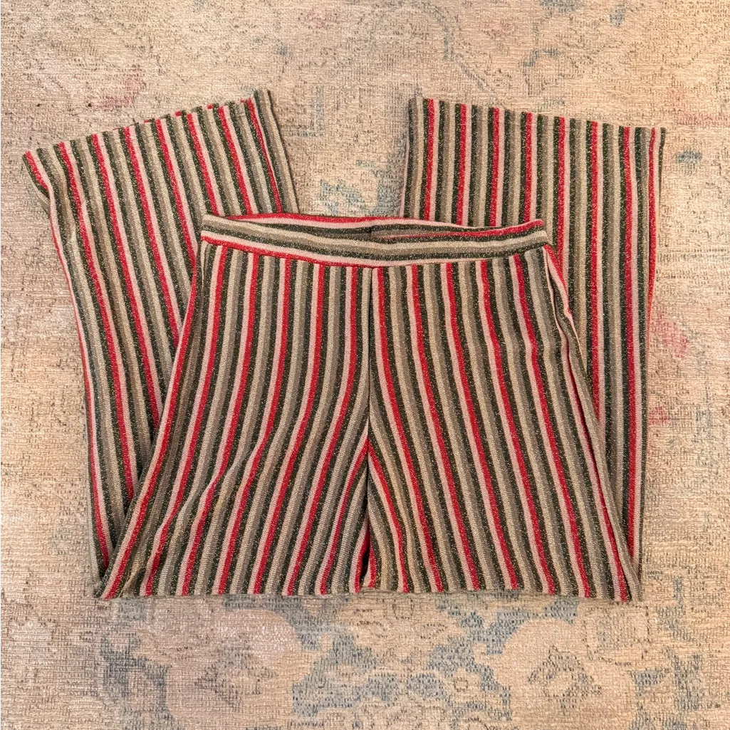 ZARA NWOT Glitter Striped Multicolor High Waisted Cropped Pull-On Pants - Image 2