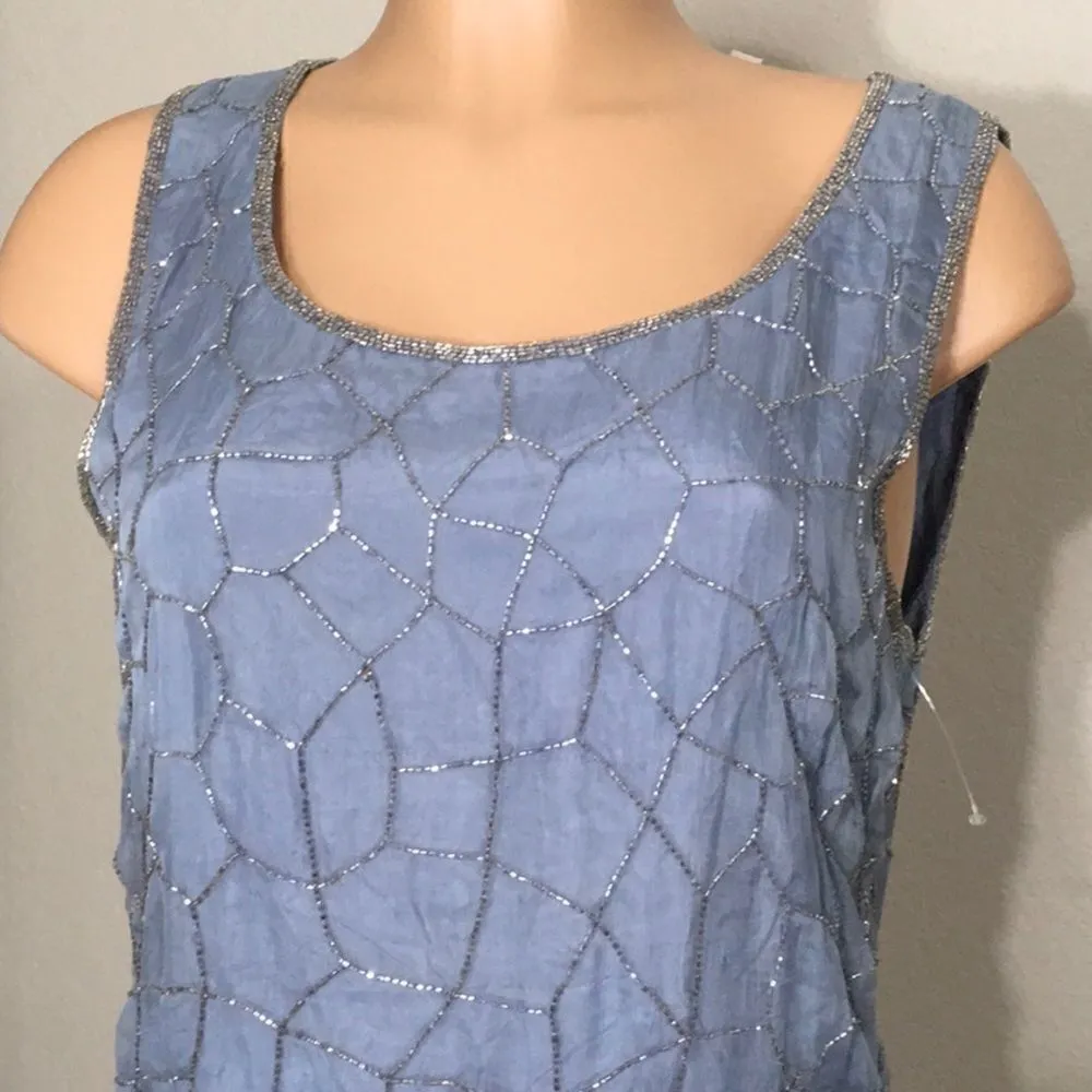 Special occasion top. Blue w/silver beading. NWT - Image 3