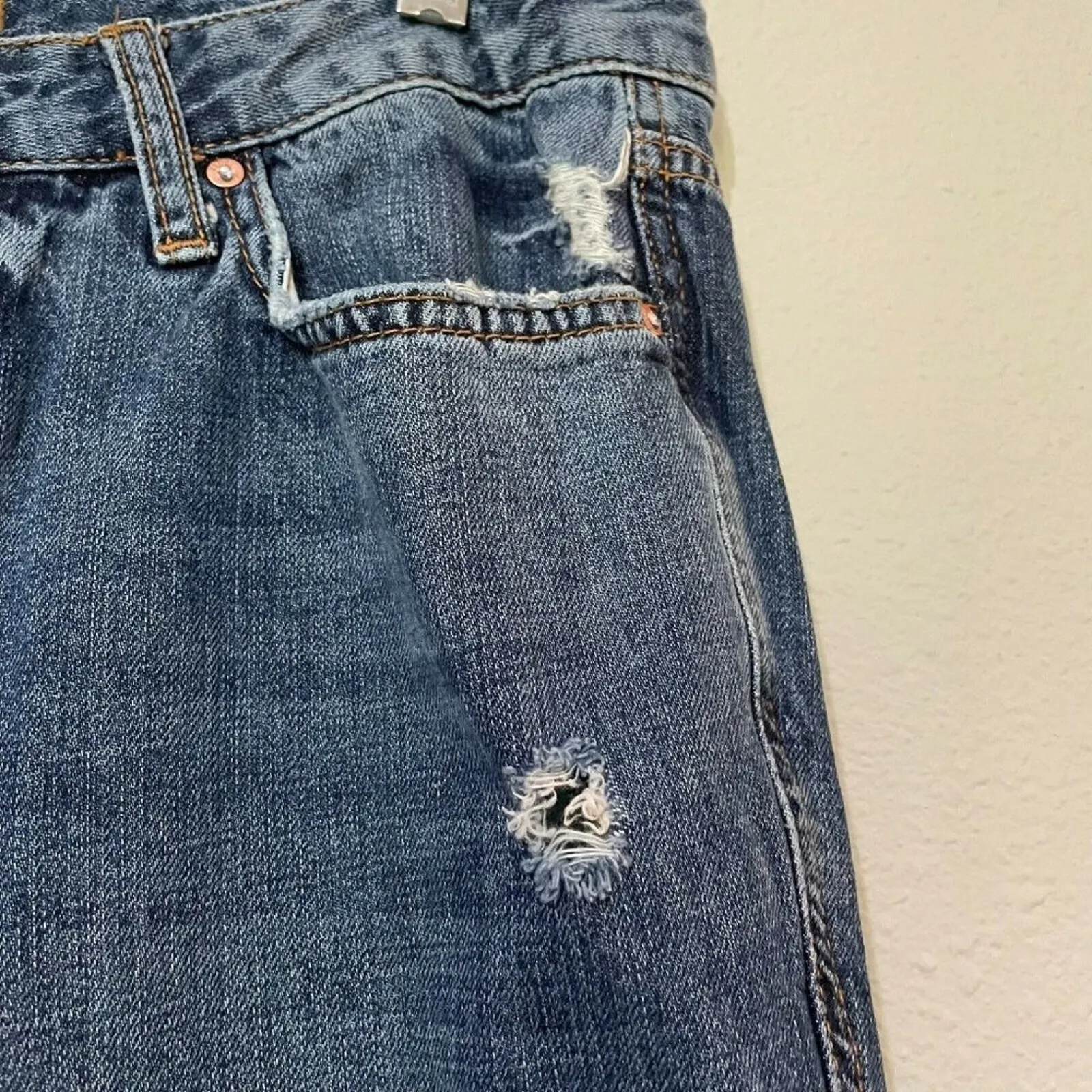 Free People Distress Button Fly Straight Leg Jeans Womens 27 Raw Hem High Rise - Image 4