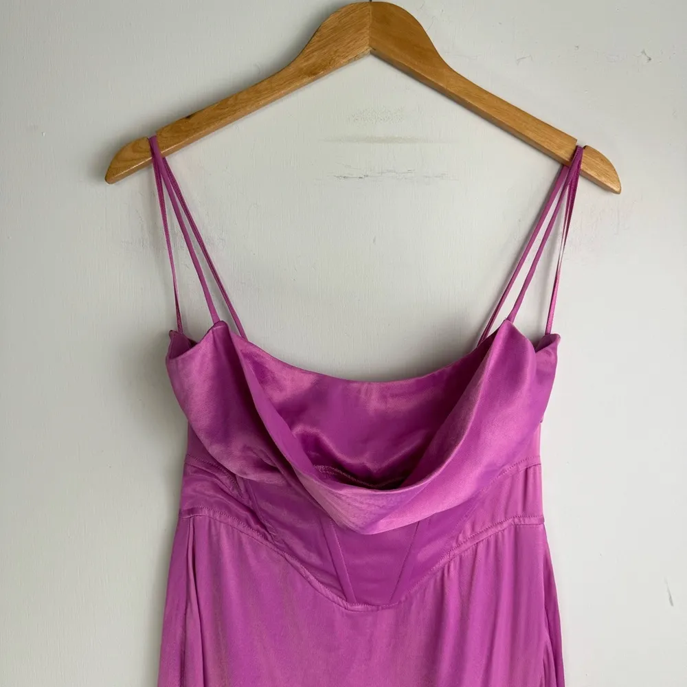 NWT ZARA Satin Midi Dress Sz Medium Draped Corset Waist Lilac Pink Shimmer - Image 6