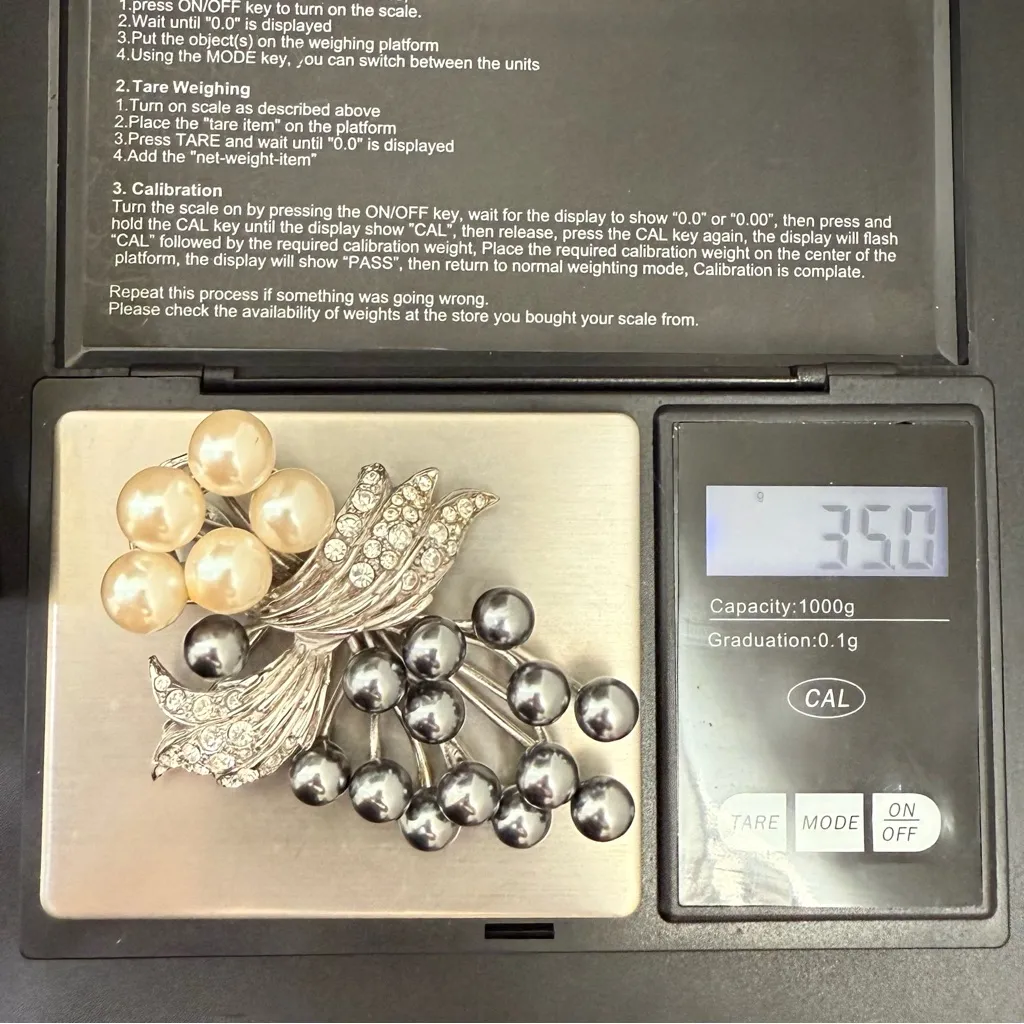 Vintage E. PEARL Erwin Pearl Ivory/Gray Pearl Bouquet Flower Pendant Brooch 35g. Silver - Image 11