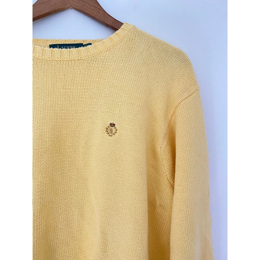 Lauren Ralph Lauren Polo L 100% Cotton Crew Cable Knit Sweater Butter Yellow GUC Size L - Image 3