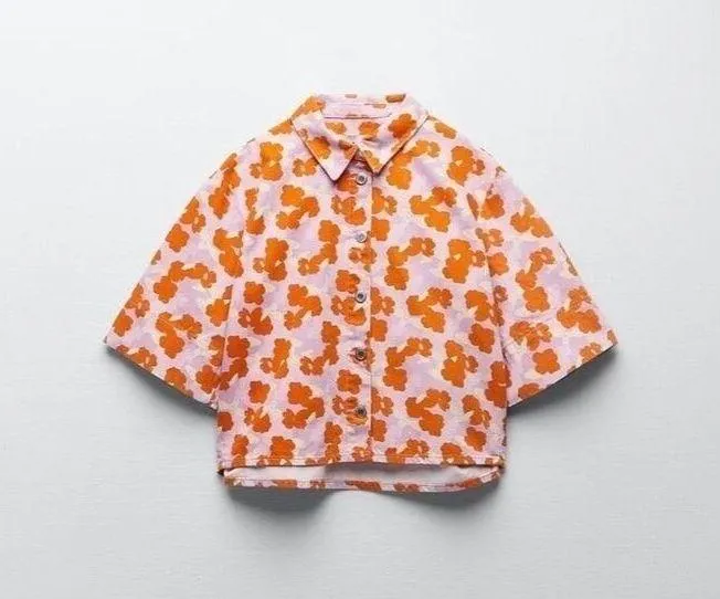 Zara Cropped Denim Floral Jacket Top - Image 6