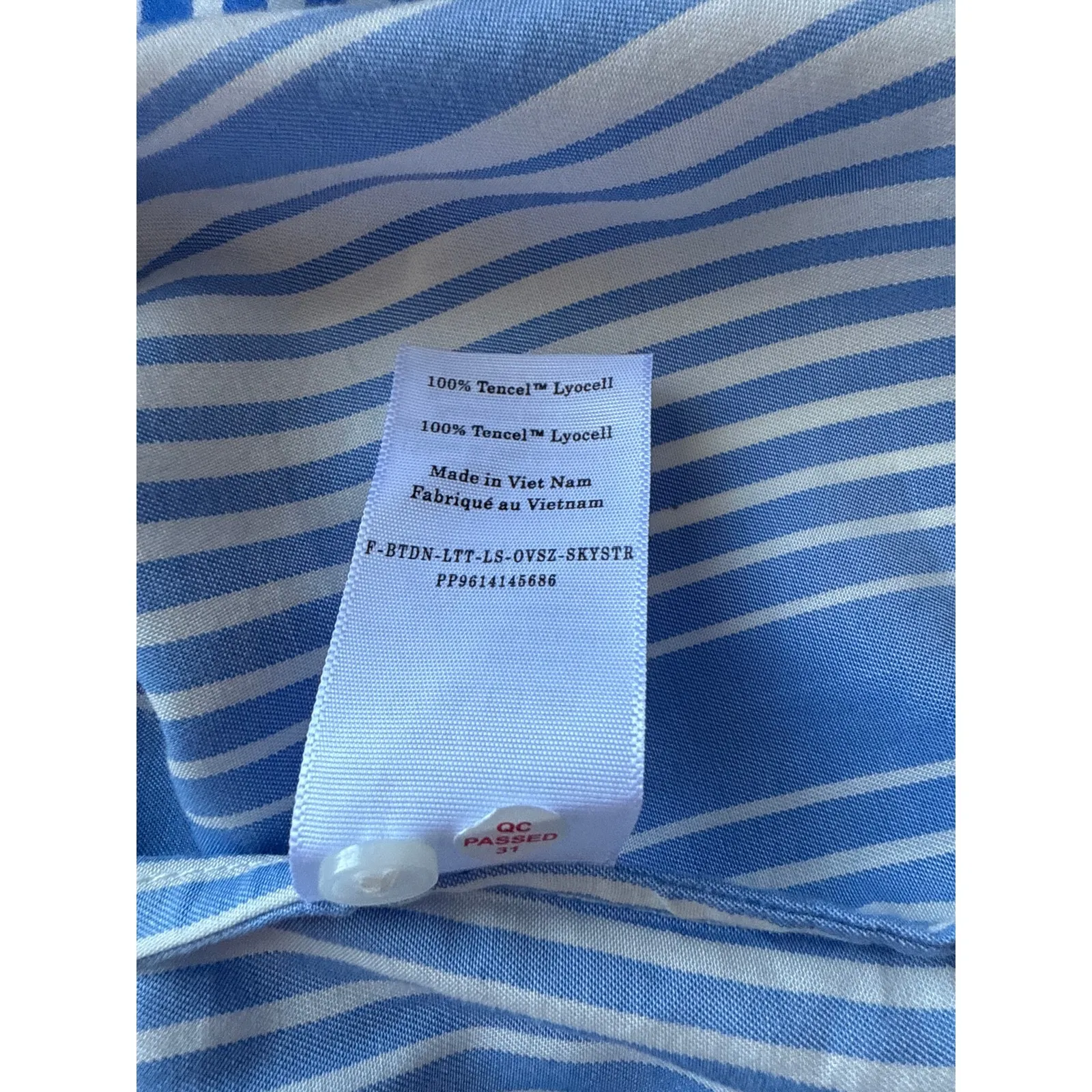 Everlane Lyocell Blue Stripe Button Down Shirt Size Large - Image 8