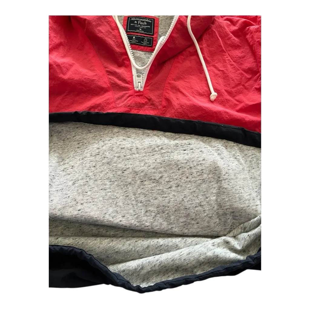 Abercrombie & Fitch Windbreaker Pink, Navy & White Quarter-Zip, Hooded Sz‎ M - Image 7