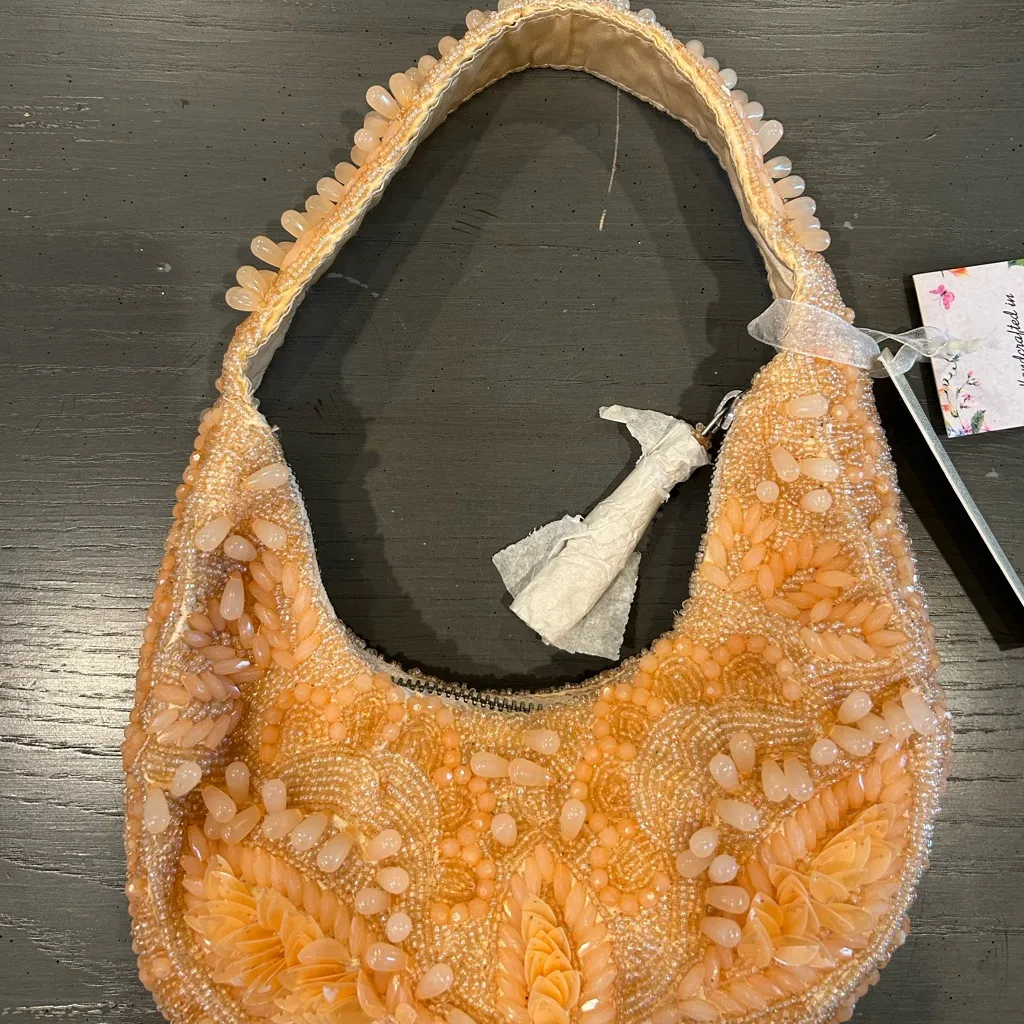 NWT Peach Orange Beaded Shoulder Bag - Image 5