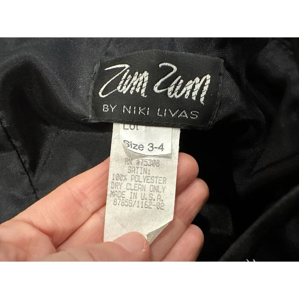 Zum Zum Black Light Pink Bow Split Back Satin Dress Gown 3/4 Vintage VTG - Image 6